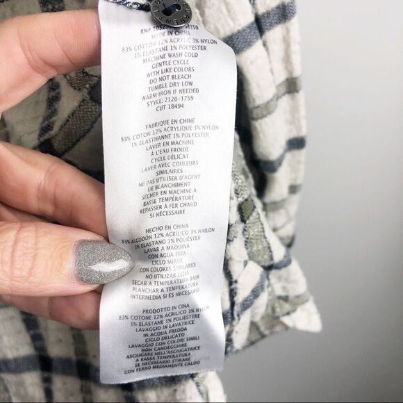 CURRENT/ELLIOTT | Plaid Button Front Shirt Cream Long Sleeve Women’s Size Small - Picture 10 of 11